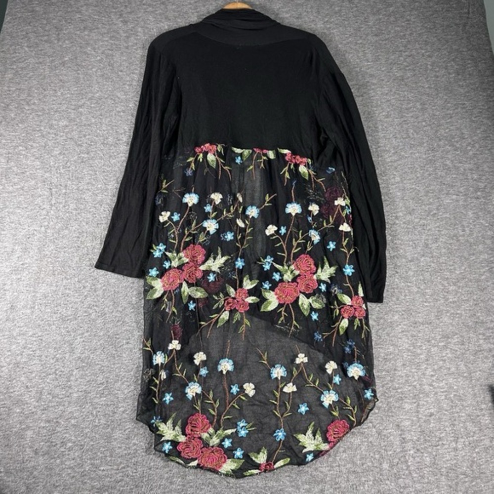 VTG Women's Embroidered Floral Cardigan M Sheer Black Whimsigoth Witchy Boho - Picture 2 of 9